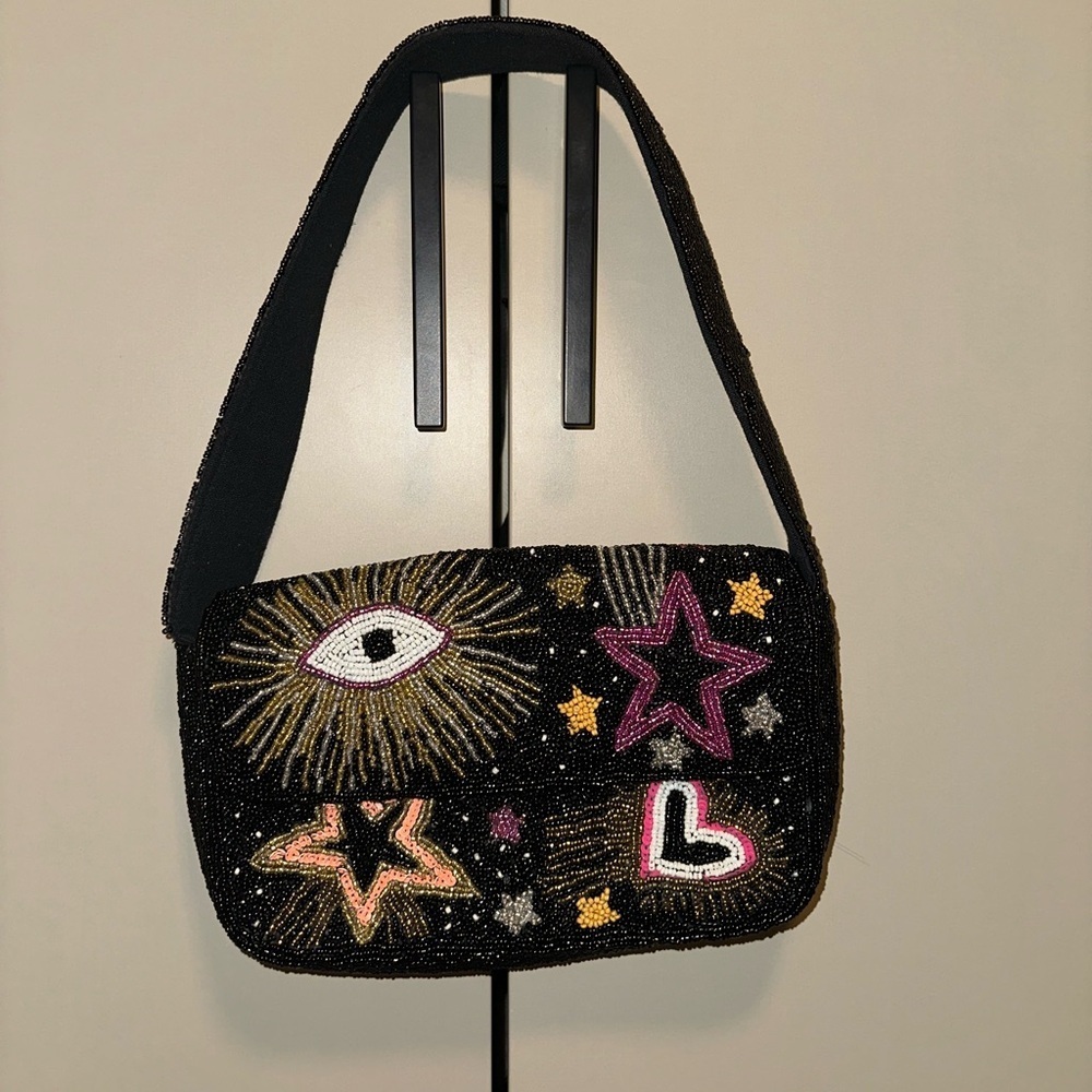 AMERICA AND BEYOND CELESTIAL SPARK Black Beaded Shoulder Bag - Picture 2 of 7